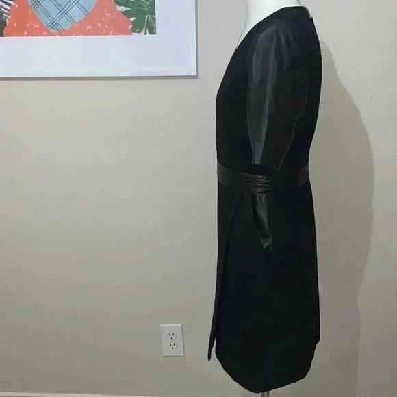 The Kooples Hopla Leather-Trim Faux Wrap Classic Mini Dress NWT - Picture 7 of 10